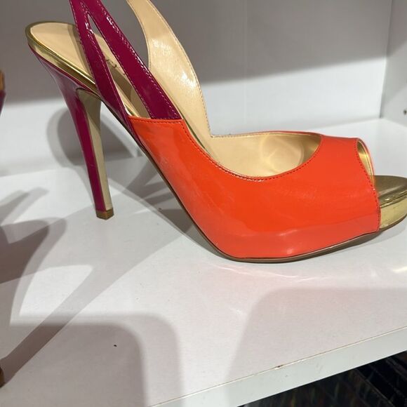 Audrey Vibrant Orange and Pink Slingback Heels - Picture 4 of 5